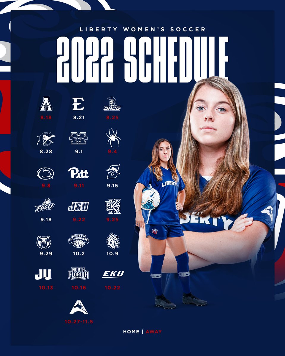 LibertyWSoccer's tweet photo. HERE IT IS 🔥🗓

Our 2022 schedule has been released! #RiseWithUs #ASUNWSOC https://t.co/dPRklFruJB