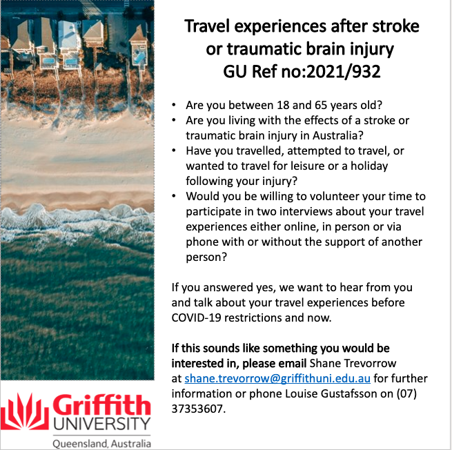lou_gustafsson's tweet photo. Pls share widely in Australia. People living with the effects of stroke or traumatic brain injury are invited to  talk about their travel experiences (Pre-COVID and now) and help us identify the systems and structures that systematically limit inclusive and accessible travel. https://t.co/ELX9xChT4W