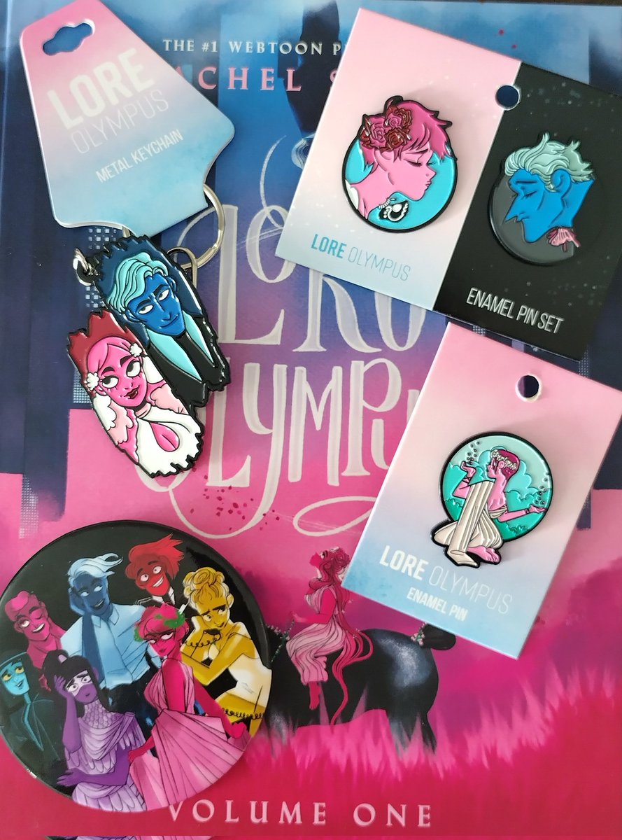 thebookishotaku's tweet photo. My #LoreOlympus obsession is just beginning! Goodies from @HotTopic . Maybe I should buy a shirt next? @used_bandaid #persephone #hades #hottopicfinds #enamelpins #buttons #keychain πΈπ https://t.co/4ouM7ElDjS