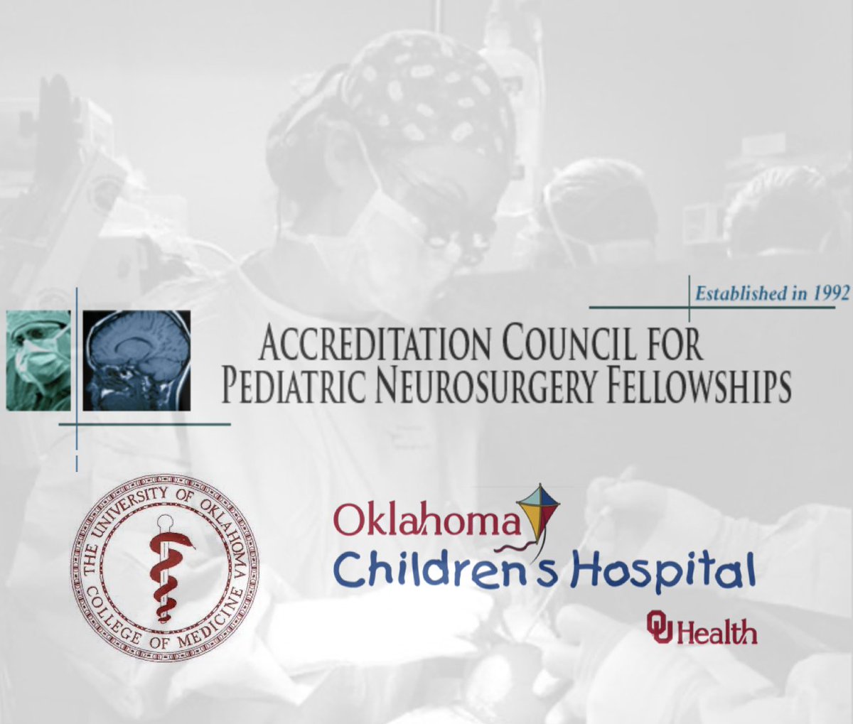 OUPedsNeurosurg's tweet photo. We are overjoyed to announce that the Accreditation Council for Pediatric Neurosurgery Fellowships (ACPNF) has approved @OUNeurosurg  and @Okla_Childrens as a newly-minted pediatric neurosurgery fellowship program. Such an honor to train future leaders in pediatric neurosurgery. https://t.co/yNC1qecxMY