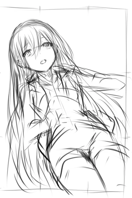 次絵こんなん
煽り構図が描けなすぎて永遠にラフが終わらないです 