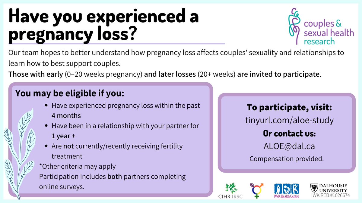 StillbirthFoundation (@stillbirthaus) on Twitter photo 👋 loss community - our friends at <a href="/DalhousieU/">Dalhousie University</a> are conducting a (paid) online research study looking at how pregnancy loss impacts couples’ sexual wellbeing. More details 👇 👋 loss community - our friends at <a href="/DalhousieU/">Dalhousie University</a> are conducting a (paid) online research study looking at how pregnancy loss impacts couples’ sexual wellbeing. More details 👇