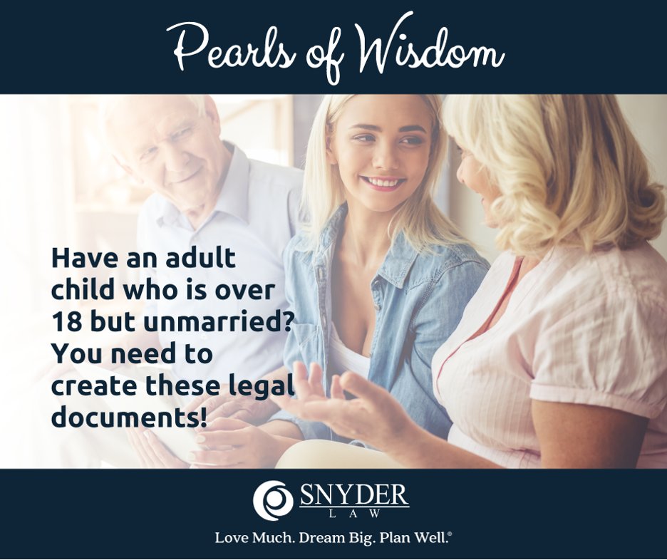 SnyderLawPC's tweet photo. The documents your young adult needs are a Power of Attorney, Healthcare Directive, and HIPAA form so that mom or dad can speak to authorities or banks in an emergency.   #teen #youngadult #family https://t.co/tJSNGnCl3Y