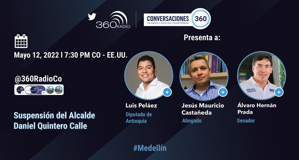 360RadioCo's tweet photo. #Space360 l #Conversaciones360 l https://t.co/Cizv0lwtrP
Esta noche hablaremos sobre la suspensión del alcalde #Quintero de su cargo. @QuinteroCalle
¡Participa con nosotros! 👇👇
@Maurici84779513 @luispelaezj @ALVAROHPRADA https://t.co/0DQc5cMU3N
