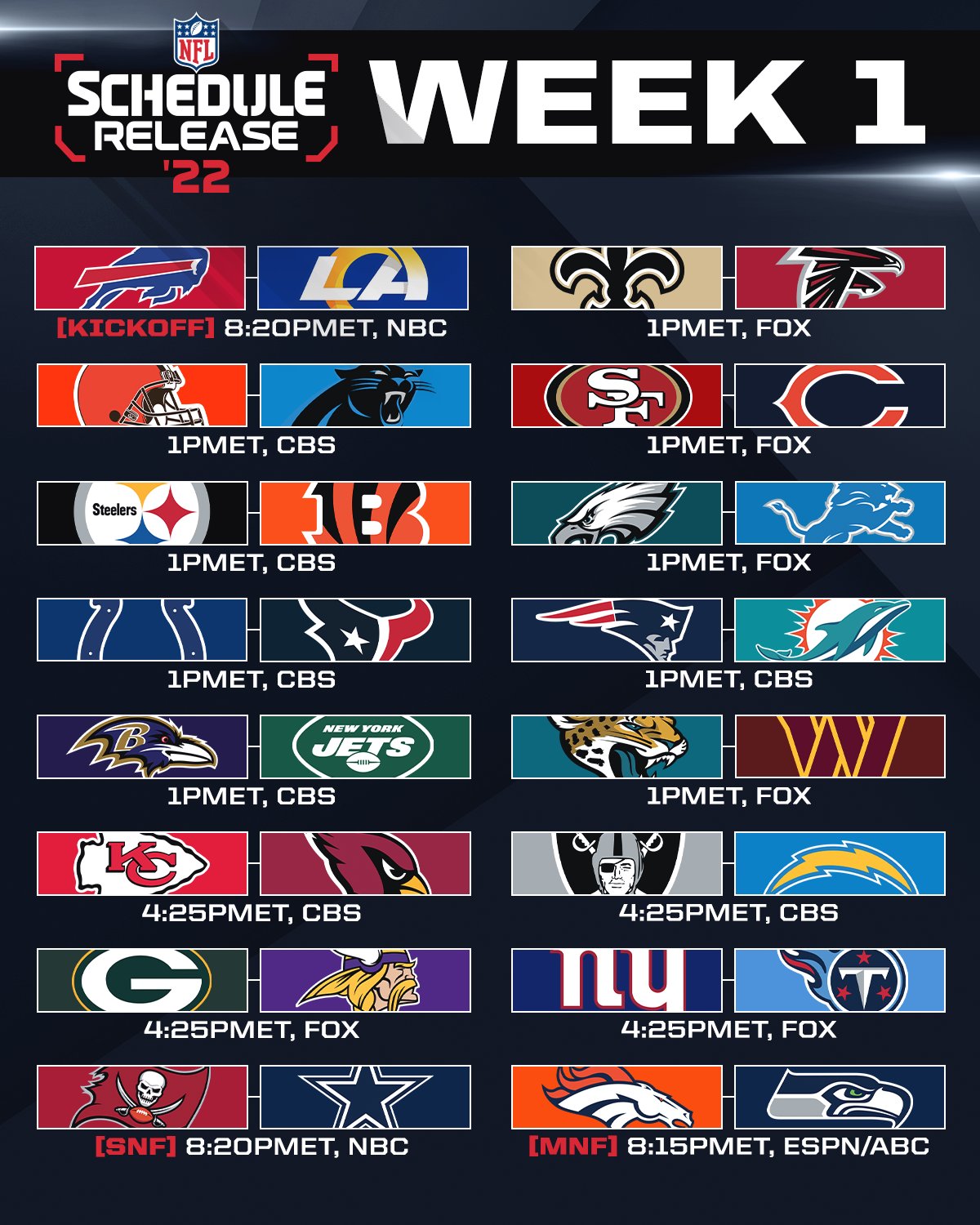 nfl schedule regular season week 1