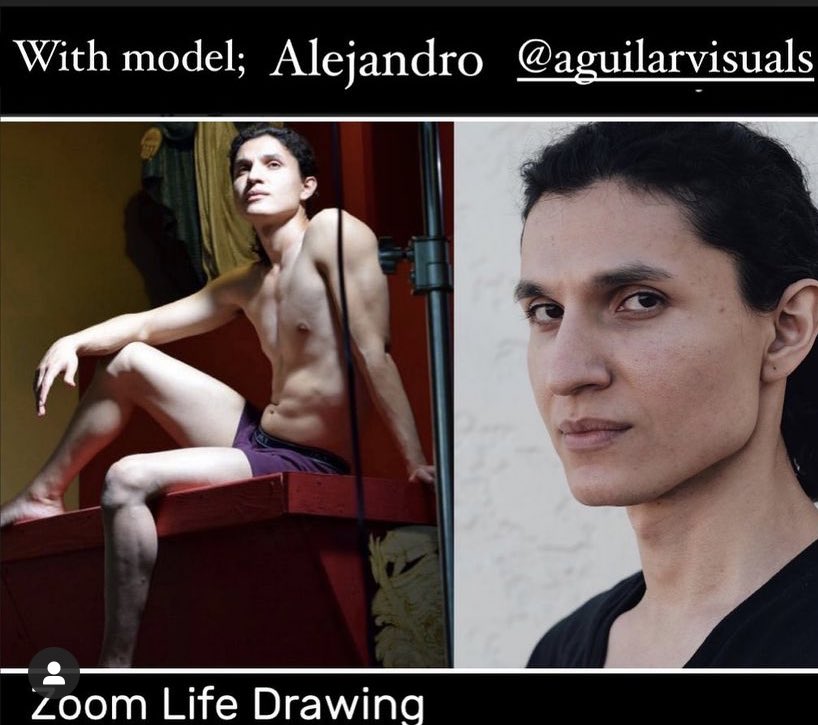 Today! Starts at 5pm PST 
Zoom Life Drawing
*ONLINE* with Model; ALEJANDRO
Draw a live model in quick poses (3s, 5, 10s min poses). Great way to draw &amp; keep creative &amp; social while staying home.

Hosted by Us &amp; <a href="/TayenKim/">tayen</a> 
zoomlifedrawing.eventbrite.com
#gallerygirlsla #zoomlifedrawing
