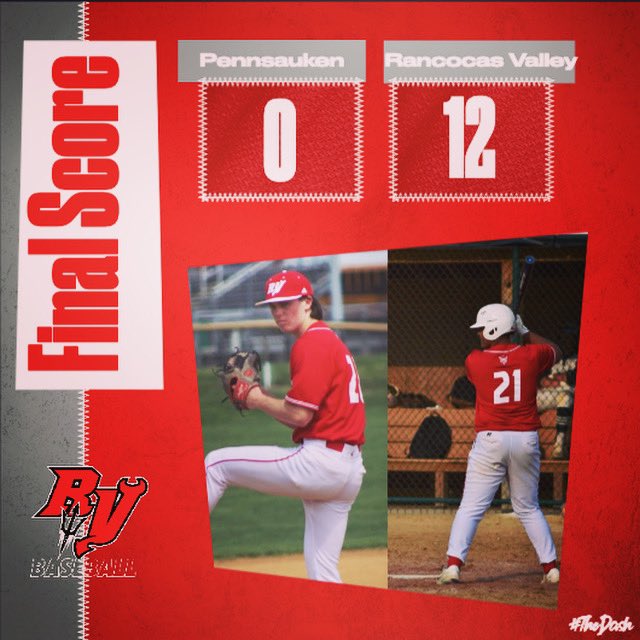 RVBaseball_'s tweet photo. Red Devils get back to .500 (9-9) with a victory today over Pennsauken.  Good start by Sophomore Matt Hewitt (4IP, 1H, 3K) and 12 hits by the bats got it done!  

#TheDash https://t.co/JY9ACzdhpB