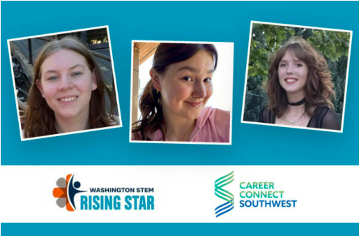 ESD112's tweet photo. Congratulations to #SWWA students Audrey Zdunich, Alexis Manning, and Kaylee Kirkelie, this year's #STEM Rising Stars Award recipients! Learn more at https://t.co/OgAoADuZLk. #StudentSuccess @LongviewSchools @RidgefieldSD https://t.co/IaIs3Ewk7B