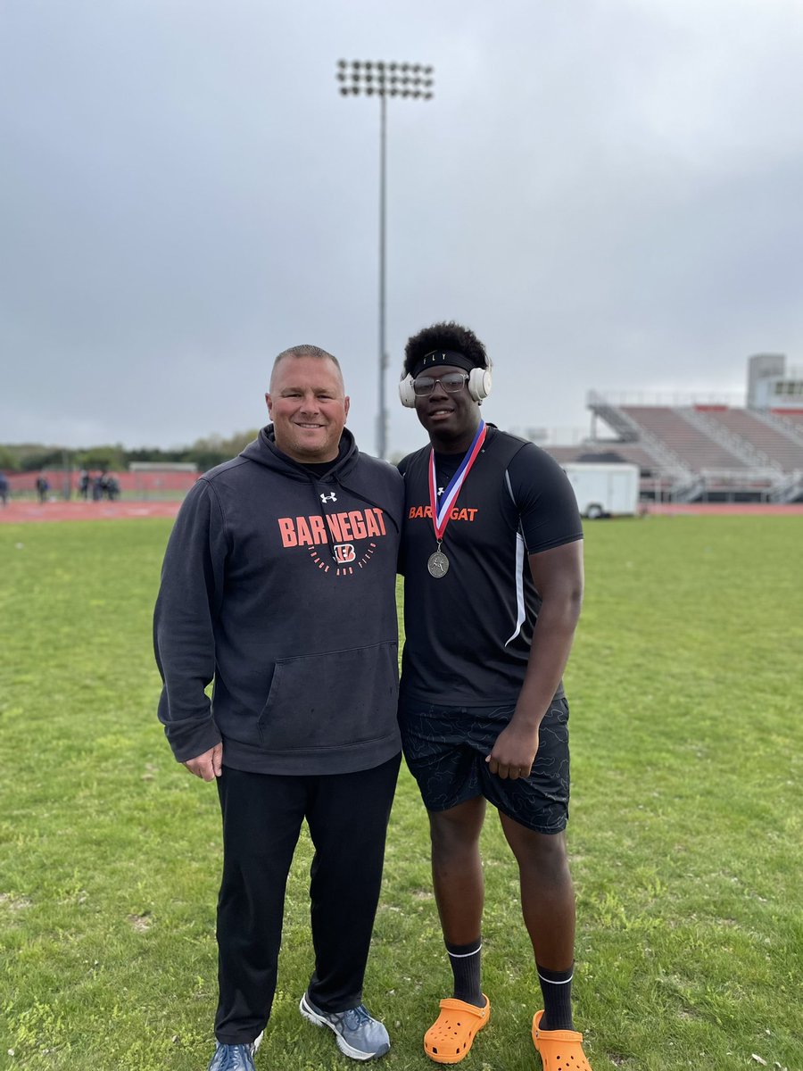Keean Paul after a massive 139’ 8” toss in discus to take 2nd place at the Ocean County Championships! <a href="/bengalpride67/">John Germano</a> <a href="/Barnegat_Magee/">Mr. Magee</a>