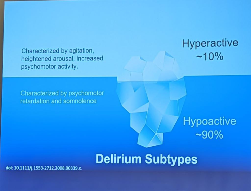 2/3 of EM docs under-diagnose #delirium, and 90% of older patients present with hypoactive delirium, ever wondered why that patient is falling asleep when you talk to them in the busy #ED? 🧐 <a href="/geri_EM/">Don Melady</a> <a href="/MauraKennedyMD/">Maura Kennedy</a> <a href="/KevinBiese/">Kevin Biese</a> <a href="/SAEMonline/">SAEM</a> #SAEM22