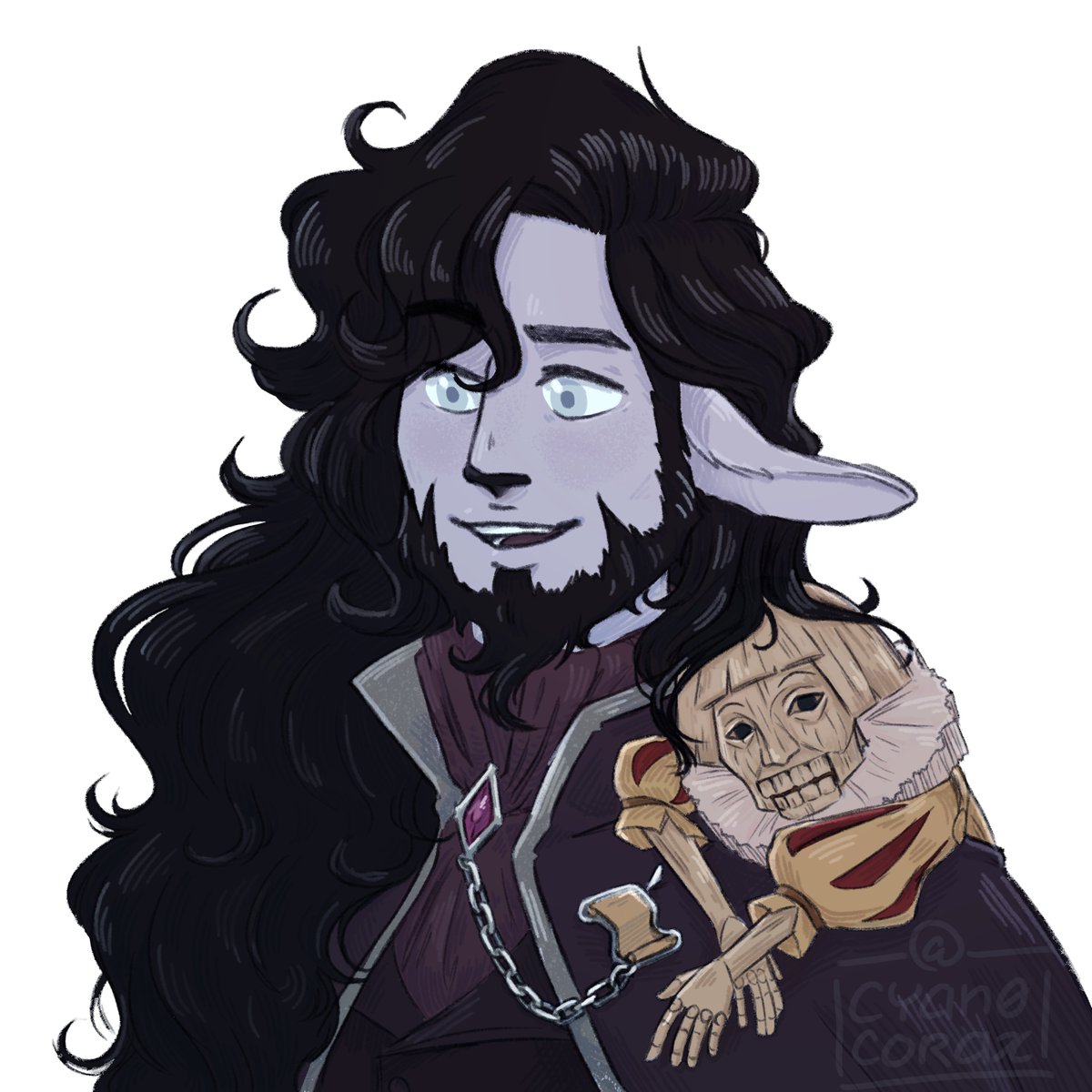 cyan0corax's tweet photo. Commission of Mule the Bard and their completely normal, definitely not cursed puppet! :-) #dndart #firbolg https://t.co/M91lHgGYbb