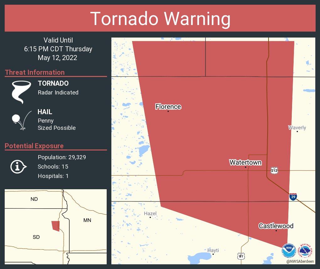 NWS Tornado on Twitter "Tornado Warning including Watertown SD