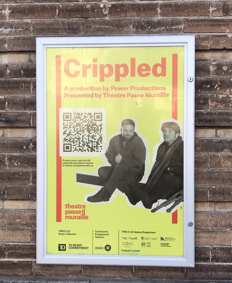 d_chua's tweet photo. Excited to be back at @BeyondWallsTPM for Paul David Power’s CRIPPLED from Newfoundland, dir by Danielle Irvine, performed by Power, Pat Dempsey, Matt White. Part of TPM’s #BeyondTO Presentation Series which I’m so grateful for allowing us to see shows from across the country. https://t.co/ZYzHAW4Sg7
