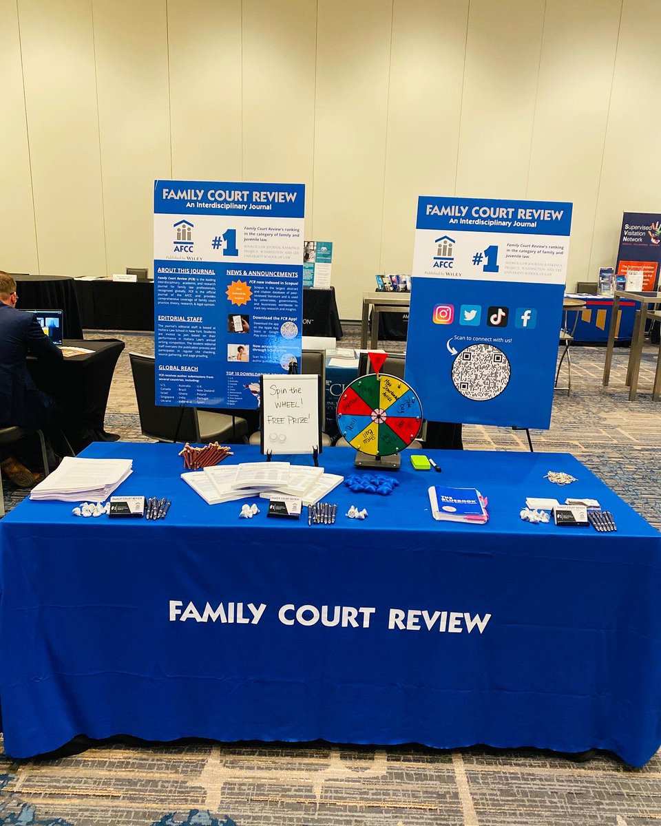 fam_court_rev's tweet photo. Make sure to stop by FCR’s table at the Exhibition Forum! Yes, that is a prize wheel. 🤩

Family Court Review is the official journal of the AFCC and is ranked #1 in the category of family law!

#AFCC59 #afcc #familylaw #law @AFCCtweets https://t.co/eureYySOnU