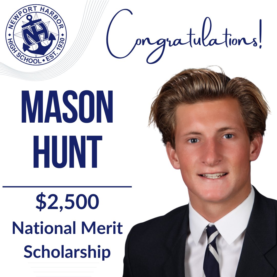Congrats to #NMUSD student Mason Hunt recipient of a <a href="/nationalmerit/">National Merit Scholarship Corporation (NMSC)</a> for his academic success and leadership. Good luck <a href="/harvard/">Harvard University</a> 
Facebook/Instagram: #NationalMeritScholarship