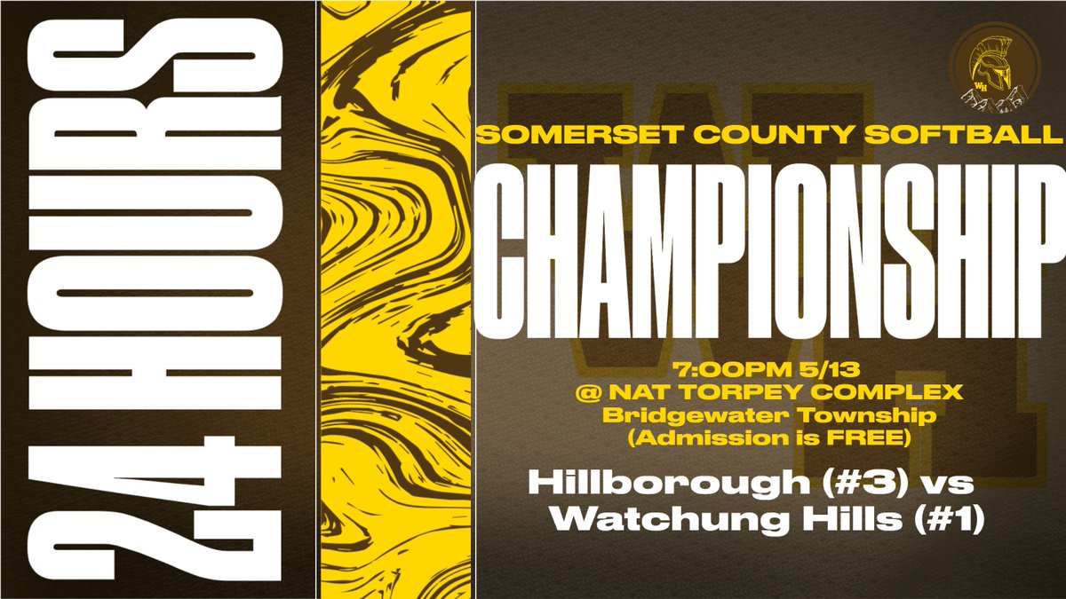 Just one day away from the SOMERSET COUNTY SOFTBALL CHAMPIONSHIP.   Hillborough vs Watchung Hills at Nat Torpey Complex at 7pm on Friday, May 13th.   Admission is free for a rematch of the classic played earlier this week between these two powerhouse programs.