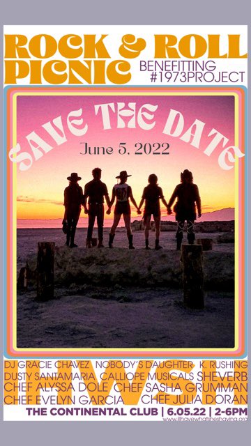 IHWSH_TX's tweet photo. 🎸 SAVE THE DATE 🎸 @ihwsh_tx presents: Rock &amp; Roll Picnic on June 5! Get ready for an incredible &amp; important collab among #1973Project supporters, chefs, musicians, &amp; other local partners. 
The 1973 Project supports TX abortion access. For info: https://t.co/U9tf0Px1GF https://t.co/WYcNPPXdeh