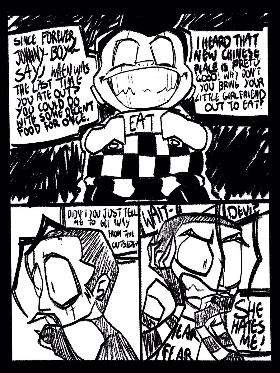 NOT_THE_BEEEES's tweet photo. Sorry I don’t have much to post! Finals have been kicking me in the ass for a bit but here’s a bit of the comic I had to do for art class. I’m still finishing it
#jthm #johnnythehomicidalmaniac #johnny #nny #reverendmeat #johnenvasquez https://t.co/bnnGp7hUX1
