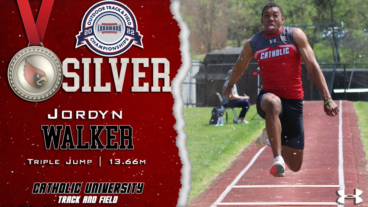 CatholicU_XCTF's tweet photo. Congrats to Jordyn Walker for taking home the Silver in the Men's Triple Jump at the 2022 Landmark Conference Outdoor Track and Field Championships! #catholicutf #silver #runnerup #landmarkconference #TripleJump https://t.co/487yTpXvJT