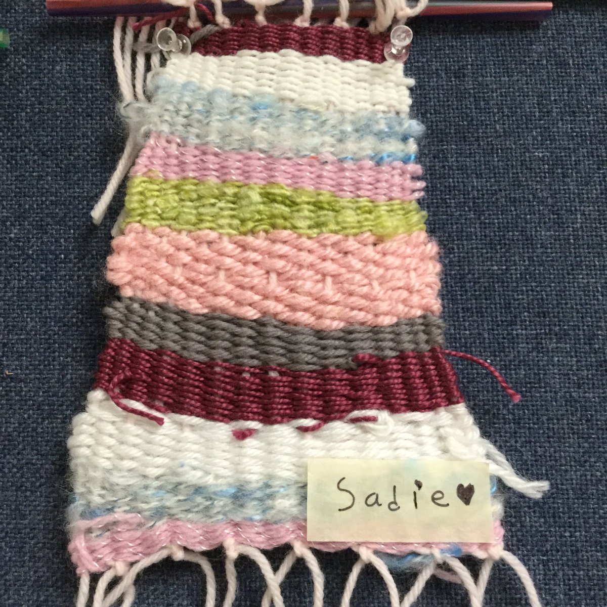 cbrsdelart's tweet photo. 4th grade woven fabrics are coming off the looms! They did a fantastic job. #cbrsdarts https://t.co/7oKFnS9M1U