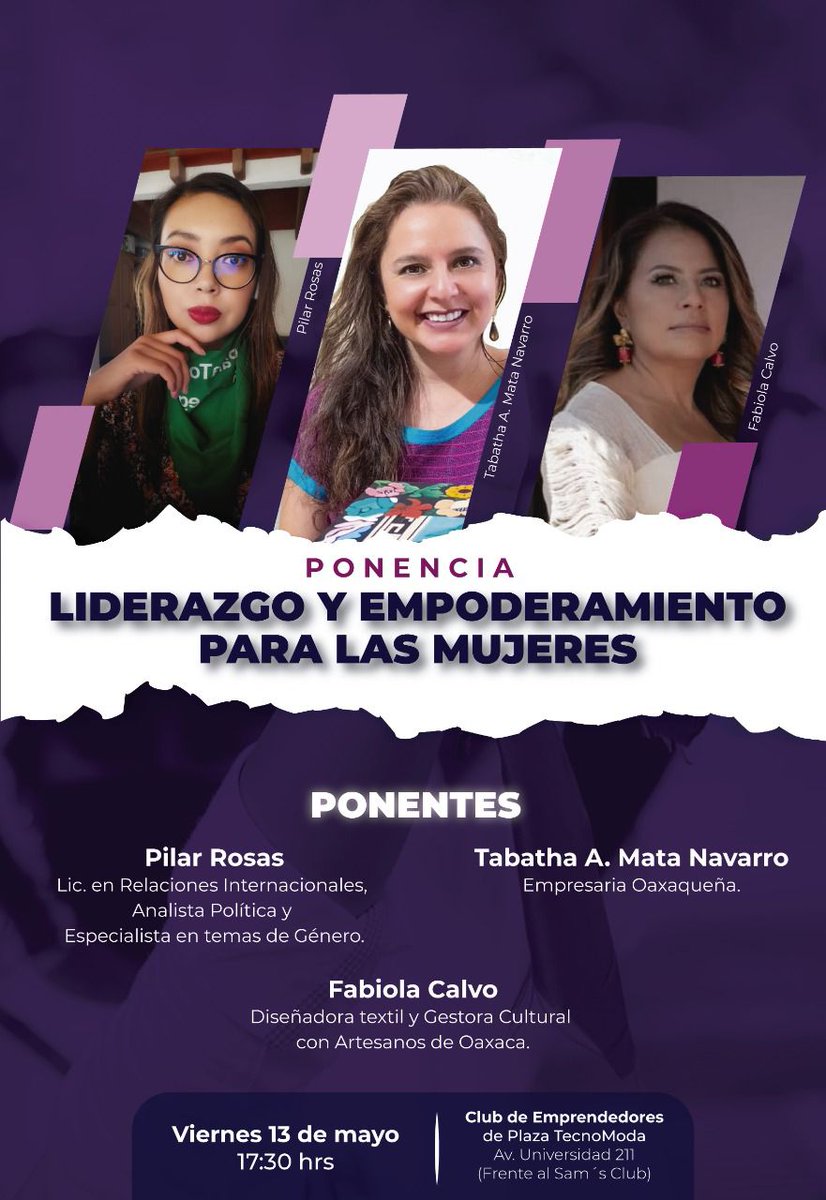 AloOlivera's tweet photo. 💠 #ATENCION El próximo 13 de mayo, en @PlazaTecnoModa se impartirá la ponencia "Liderazgo y empoderamiento para las mujeres".
@fabi_artetextil , Tabatha A.Mata Romero y Pilar Rosas. No te lo pierdas.
#JuevesDeGanarSeguidores 
#12DeMayo2022 https://t.co/xs5ZG4Xhqa