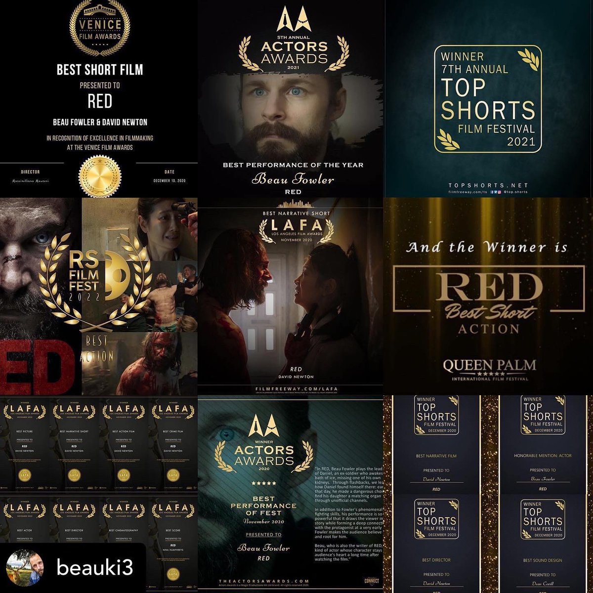 What an incredible festival run for RED! Wrapped it up in France winning it’s 77th award! 🤯 Huge thank you to all the festivals who welcomed us so warmly, and congratulations #beaufowler @DNFilm and the rest of our incredible cast and crew! More news to follow! 🏆🙏