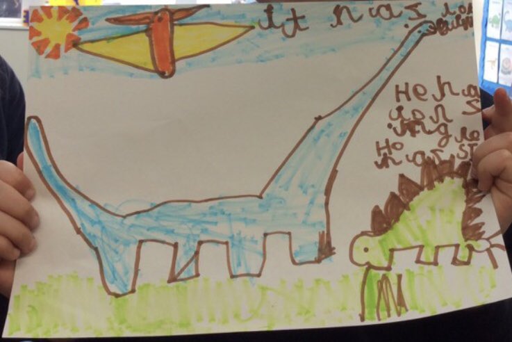 WHSyearr's tweet photo. We have had some fantastic writing about dinosaurs this week. Well done Reception! 🦖🦕 https://t.co/rOb47Q86x9