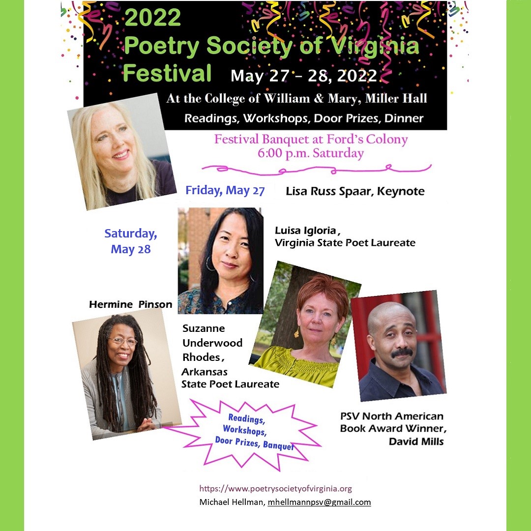 PSVPresident's tweet photo. There's only 1 more week to register for the PSV's Annual #Festival @williamandmary. On Fri, Lisa Russ Spaar of UVA, gives the keynote address. On Sat, distinguished #poets give #readings &amp; #workshops. The banquet features entertainment by noted musician @DustinFurlow. Link 👇 https://t.co/7GAjlxuUFF