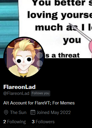 FlareVT's tweet photo. ✨So we're taking the first step into our 2.0's by changing our @ names to @FlareVT and @UmbreVT. 

✨Please do not be fooled by these "SUS" Accounts! We snagged the names for safety purposes and to use for Memes! 😆💜 https://t.co/K5DyOPBaZ4