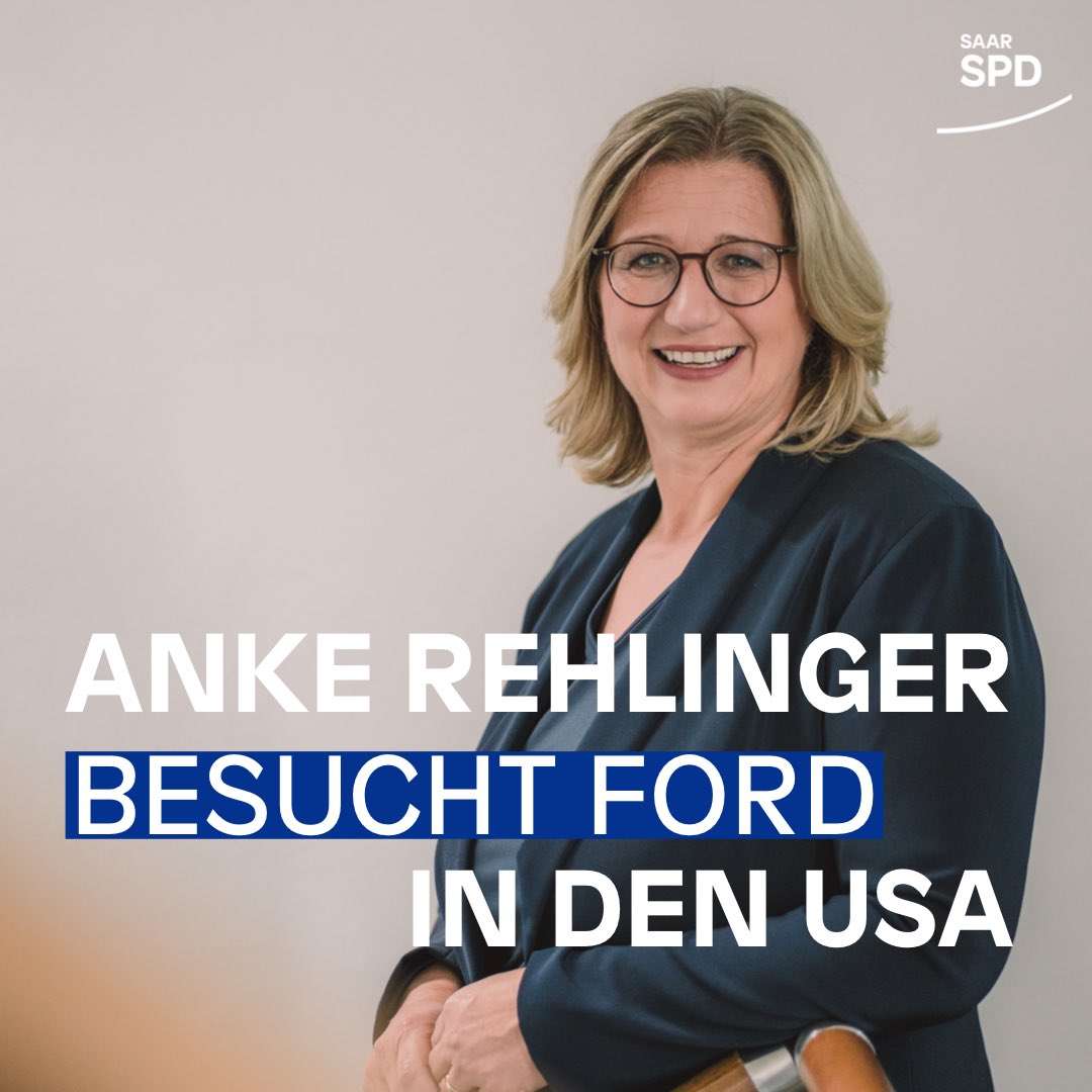 Wichtiges Signal an die Beschäftigten von #Ford und ihre Familien: Ministerpräsidentin @AnkeRehlinger fliegt kommende Woche gemeinsam mit Wirtschaftsminister Jürgen Barke in die USA. Sie wird sich dort beim Ford-Management für den Erhalt des Standortes #Saarlouis starkmachen.