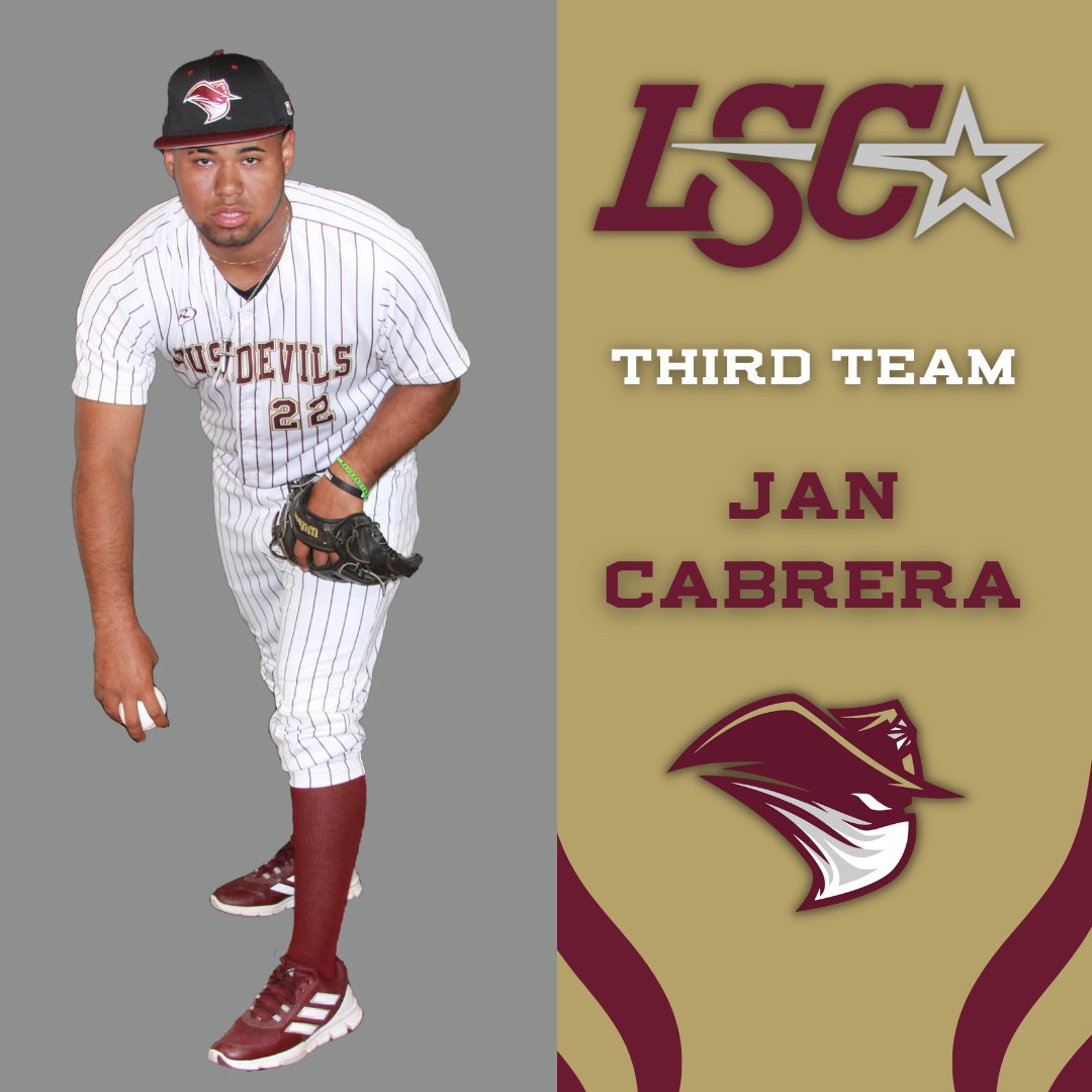 Congratulations to <a href="/Jancabrera27/">Jan</a> on making the <a href="/LoneStarConf/">Lone Star Conference</a> Baseball Third Team! Cabrera finished the year with a 7-5 record, throwing two complete game shutouts while earning LSC Pitcher of the Week in March.