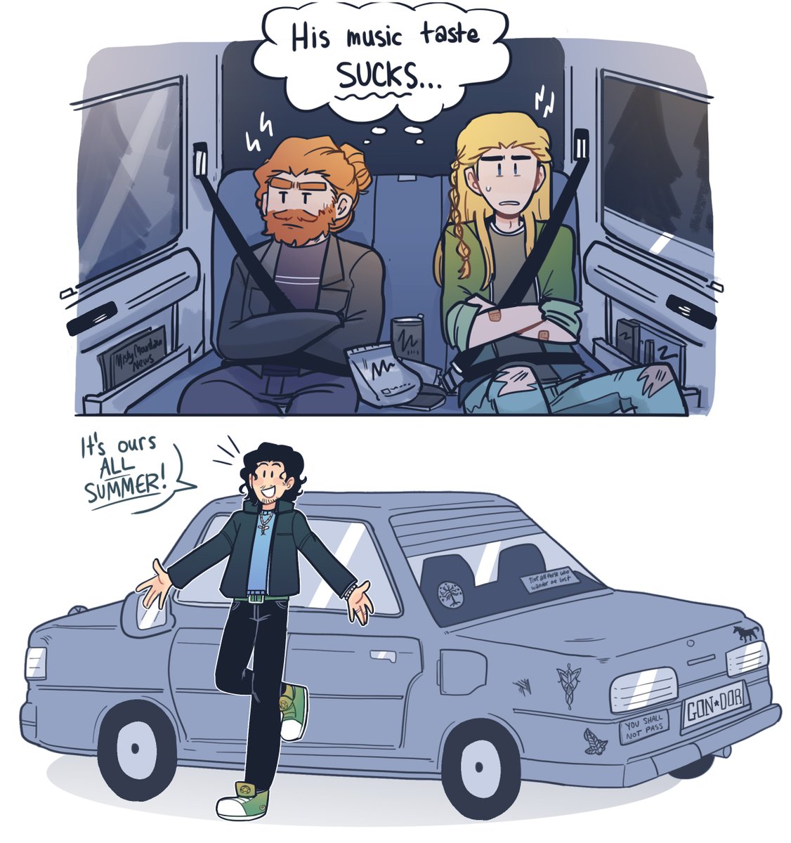 the 3 hunters but it's a chaotic roadtrip AU 🚗 
