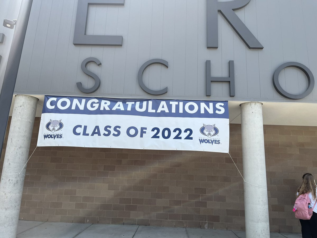 WCHSWolves's tweet photo. It’s getting REAL Class of 22’ 
@WestCler @WCHS_AP 
Banner is up outside ! https://t.co/kKYDZ9ye0W