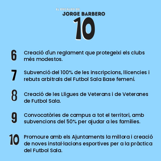 peppresident's tweet photo. 🔟 El Decàleg de @BarberoCadirat, directiu del futbol sala de la nostra candidatura.

❌ No volem dir allò que no podrem fer, som la candidatura propera a les persones, realista, tranquil·la, justa i que parla el teu idioma.

#PepPresident #futbolcat #eleccions @FCF_CAT https://t.co/ssxzizCyA7