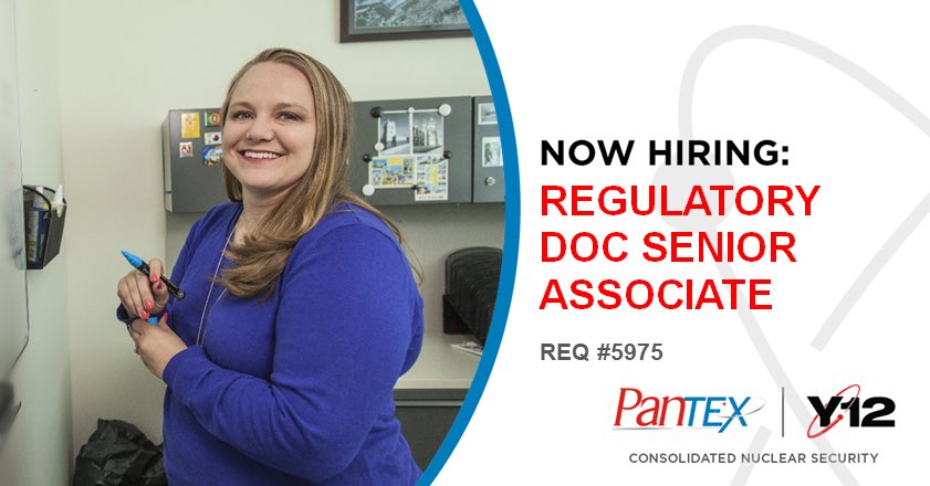 PantexPlant's tweet photo. We’re #HIRING for a Regulatory Doc Senior Associate. Do you have experience with records management? This might be the right fit for you! #ApplyOnline today: https://t.co/yxevi6qpOq #PantexPride #MoreThanAJob https://t.co/G3u6lRnkXg