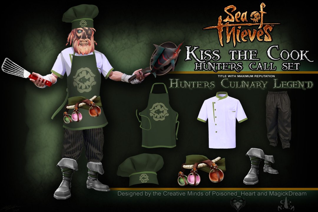 poisonedheart77's tweet photo. @SeaOfThieves Here’s @Captain_TOOTY modeling the 1st HC set @Magick_Dream & I cooked up the #HuntersCallCulinarySet #CulinaryLegendOfTheSeaOfThieves #ChefHat #ChefApron #ChefTop #ChefPants #ChefBelt w/ seasoning bottles attached & #ChefBoots #BeMorePirate #KissTheCook #Retweet https://t.co/cNDzdAquwV