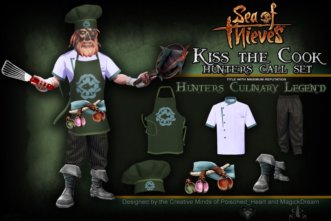 poisonedheart77's tweet photo. @SeaOfThieves Here’s @Captain_TOOTY modeling the 2nd HC set @Magick_Dream & I cooked up the #HuntersCallCulinarySet #CulinaryLegendOfTheSeaOfThieves #ChefHat #ChefApron #ChefTop #ChefPants #ChefBelt w/ seasoning bottles attached & #ChefBoots #BeMorePirate #KissTheCook #Retweet https://t.co/BsJjZIuhJW