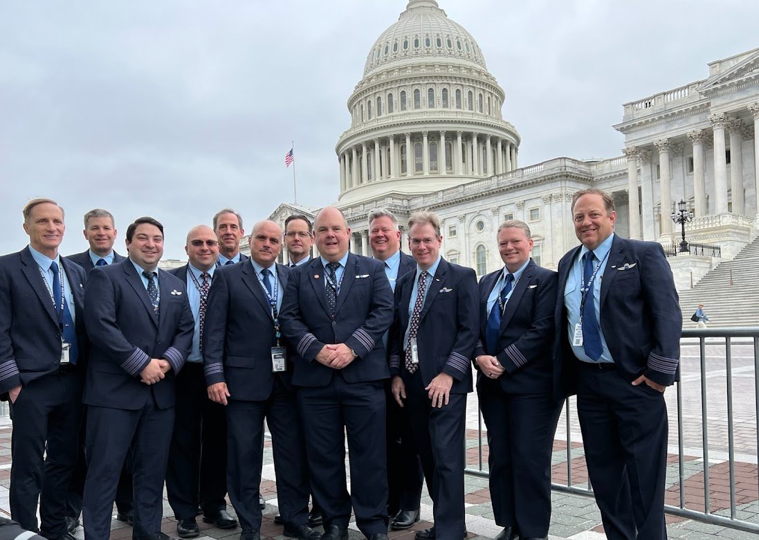 B6ALPA's tweet photo. On Tuesday, May 10, JetBlue @ALPAPilots gathered on Capitol Hill to encourage action on the Cabin Air Safety Act, which would require safety training on identifying and addressing aircraft cabin fumes. https://t.co/XofYJaBNv2