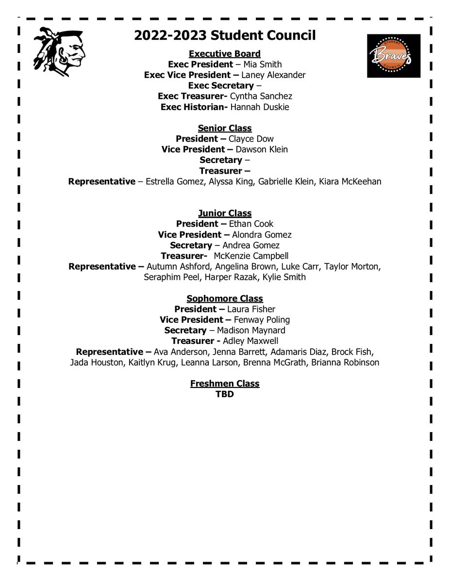 Big congratulations to the following members of BSHS Student Council for the 22-23 school year: