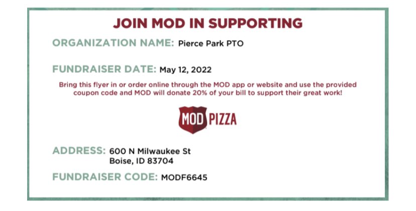 PierceParkElem's tweet photo. Don’t forget that it is Pierce Park day at Mod Pizza on Milwaukee!! Dinner plans✅#gopanthers https://t.co/7aEztDPMvu