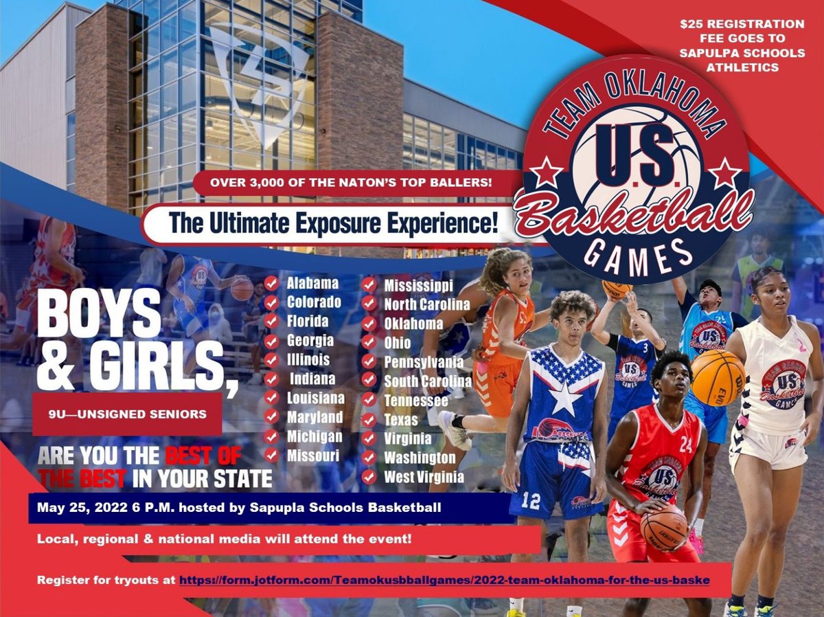 We are headed to ATLANTA to play some ball 🏀!!!! We need to add a few more players for this trip … Tryouts are coming up and would love to invite anyone out that would like to compete with us … 
May 25, 2022 - 6:00pm 

Sapulpa High School
3 S Mission Street 
Sapulpa, OK 74066