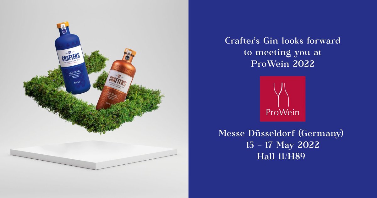craftersgin's tweet photo. We are pleased to meet you in Düsseldorf at @ProWein.

You will find us in Hall 11, Stand H89. 
See you at ProWein! 😉

#craftersgin #gin #londondry #aromatic  #spirit #prowein #dusseldorf #germany https://t.co/ZEQFXFP0ZL