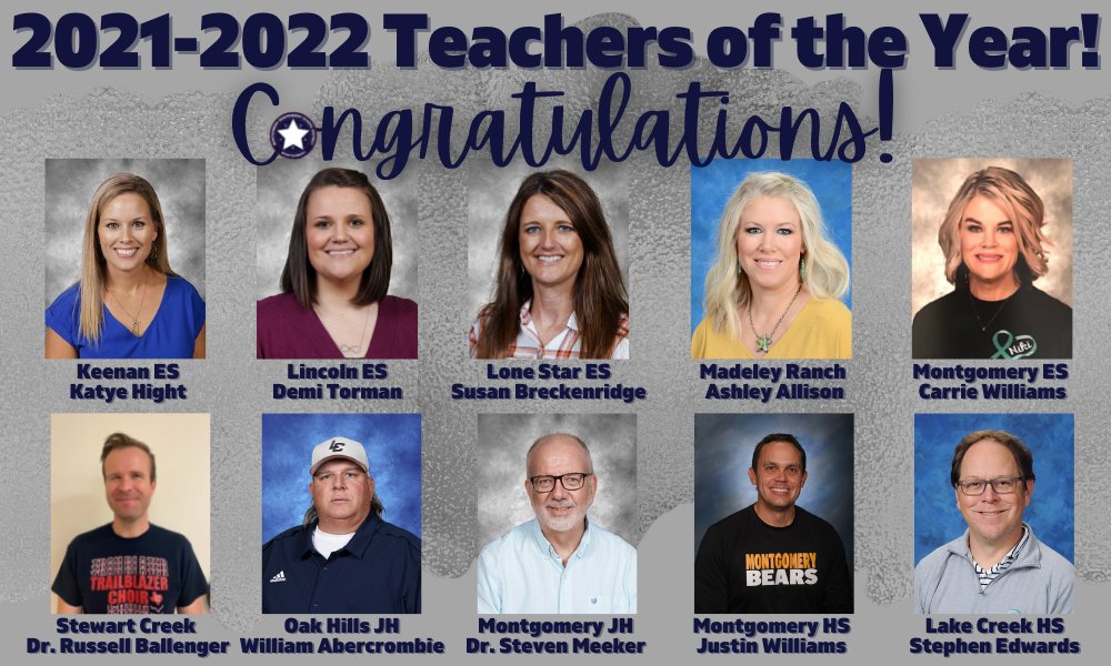 Congrats to all MISD Campus Teachers of the Year! These individuals were chosen by their very own co-workers for the way they represent their campus and work to reach their students each and every day. We are proud to recognize them as outstanding members of #TeamMontgomery