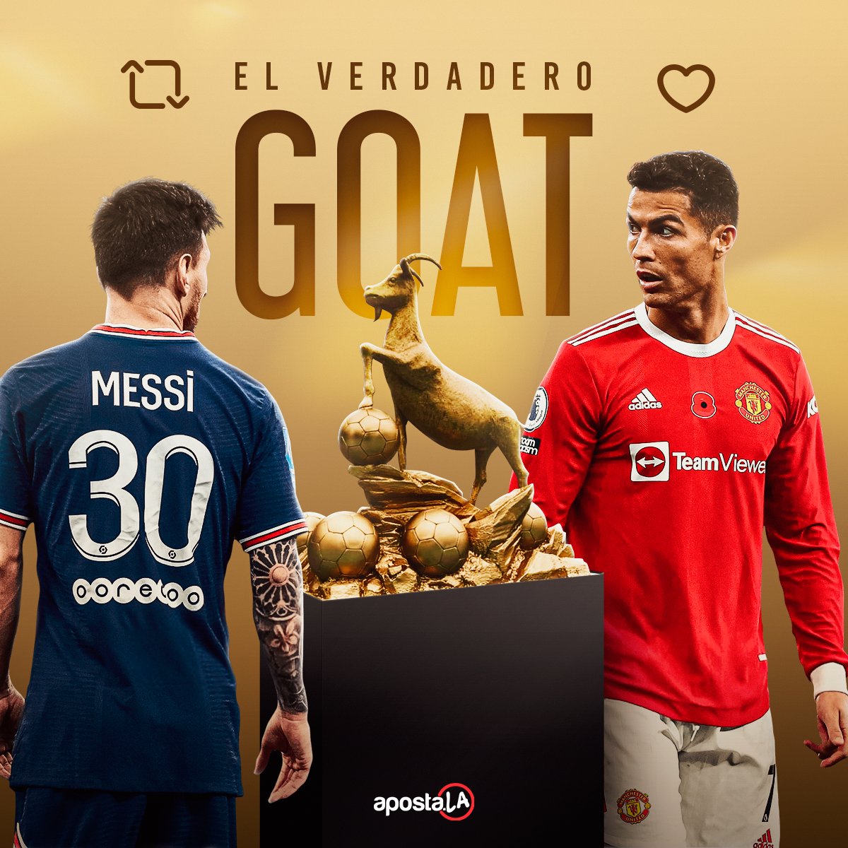 ¿Quién es el verdadero GOAT? 🐐

🔁: MESSI
❤️: CR7