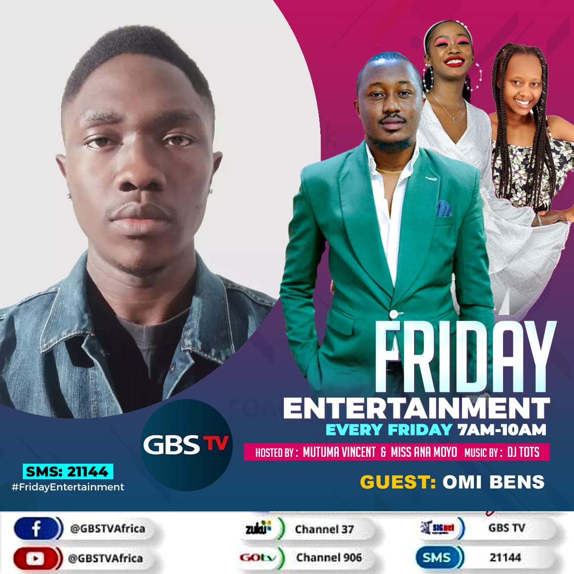 omibens's tweet photo. Hey guys, 
tomorrow morning at exactly 7 a.m I will be at GBS TV for an interview and performing live my song "Mabadiliko". I will also talk small about it. Be sure to catch me up as I launch it there!
Remember it's at 7 a.m in the morning!! https://t.co/UqmeJm7VY8