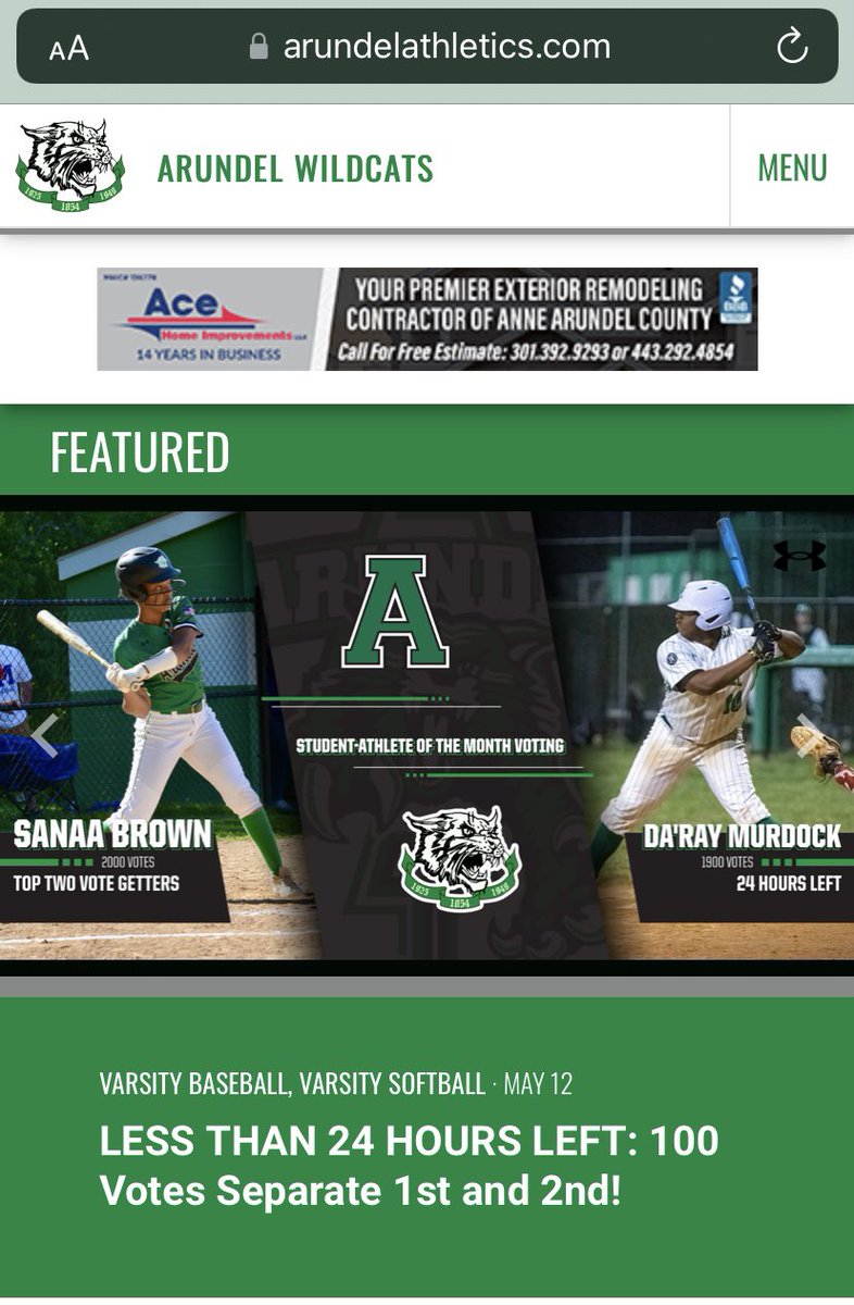 I’m in the lead but it’s a close race - help me out and keep voting <a href="/ArundelSftBall/">ArundelSoftball</a> 💚🖤💚🖤💚

arundelathletics.com/2022/05/07/apr…