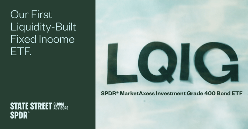 StateStreetETFs's tweet photo. Introducing $LQIG, a new fixed income #ETF. This product couples the tradability of the ETF with insights from real-time proprietary electronic trading data, bringing liquidity, transparency, and efficiency to US investment-grade bonds. Learn more.