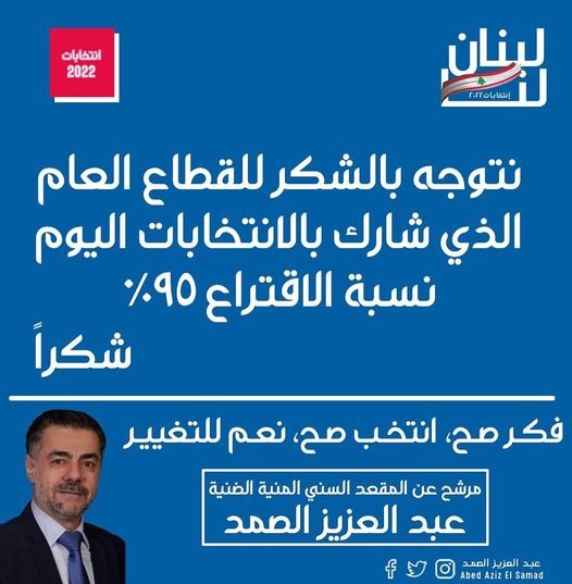 samadabdelaziz's tweet photo. شكرا لكم 🙏
638 من 688 تقريبا 93%

#نعم_للتغيير #انتخابات_2022 https://t.co/IjOFvRumNh