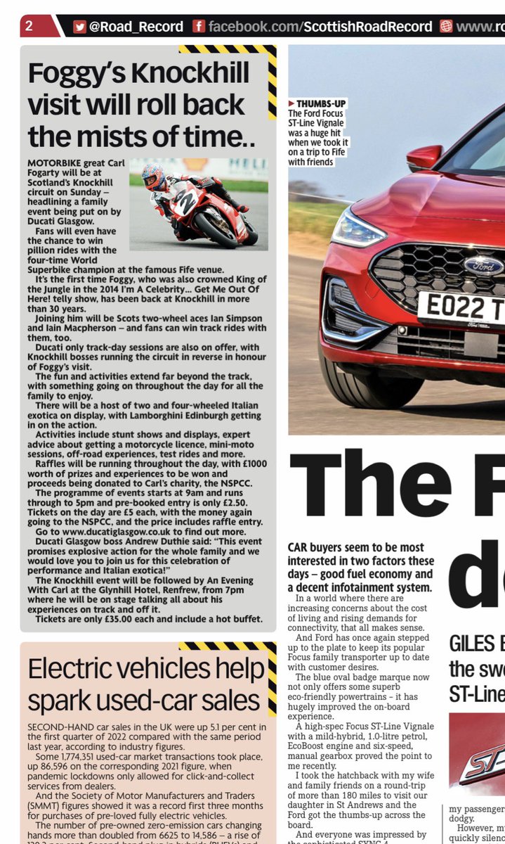 Great coverage again about all racing Scots in action in tomorrows <a href="/Road_Record/">RoadRecord.co.uk</a> featuring the <a href="/krcircuit/">Knockhill Circuit</a> <a href="/SMRC56/">SMRC</a> David Leslie Meeting. Also previewing this weekends visit by <a href="/carlfogarty/">FOGGY   MBE</a> to our <a href="/DucatiGlasgow/">Ducati Glasgow</a> event on Sunday and the <a href="/BTCC/">BTCC</a> at Brands with <a href="/gordonshedden/">Gordon Shedden</a>