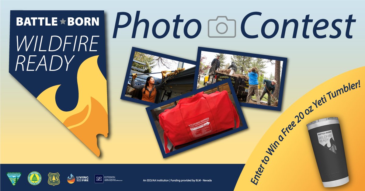 Post about how you have prepared for wildfire, using the hashtag, #BattleBornWildfireReady, and get entered in the Battle Born Wildfire Ready Photo Contest for a chance to win a FREE 20oz Yeti Tumbler!

For more info. visit: livingwithfire.com/nwac/2022-batt…

#LivingWithFire #UNRExtension